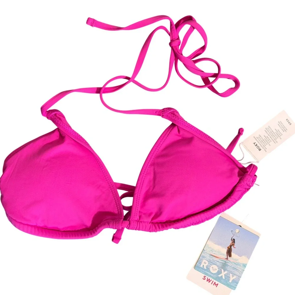 NWT Roxy Womens Maui Pink Triangle Bikini Top UPF 50 Quick-Dry Swimwear‎ Small
